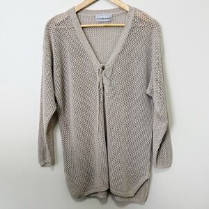 Christopher & Banks Open Knit Cardigan Womens Large Beige Tie Front Sweater